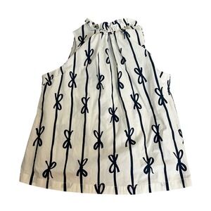 Umgee Ivory & Navy Blue Bow Stripe Ruffle Halter Sleeveless Blouse - Size Small